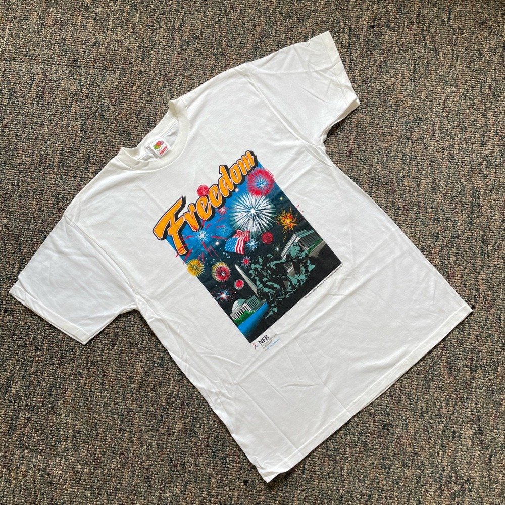 Fruit of the Loom Freedom T-Shirt Mens XL White‎ Patriotic Fireworks DC NFB Tee